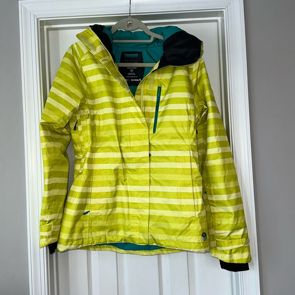 Mountain Hardwear Women's Lime Green Striped Ski Jacket